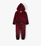 Little Blue House Buffalo Plaid Kids Hooded Fleece Jumpsuit
