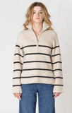 Room 34 Half Zip Longline Sweater - Black Stripe