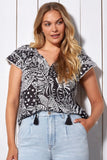 Frilled-Sleeve Textured Cotton Blouse