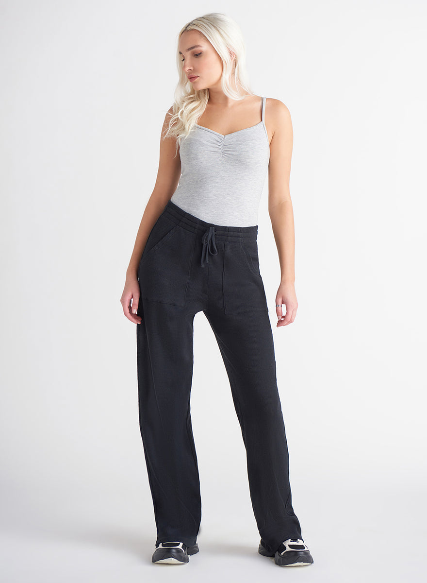Waffle Knit Wide Leg Pants - From Marleylilly