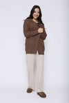 Orb Olivia-Hooded Cable Cardigan - Cocoa
