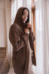 Orb Olivia-Hooded Cable Cardigan - Cocoa