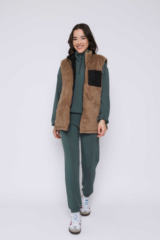 Orb Julie-Reversible Sherpa Lined Vest - Black