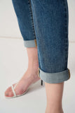 Joseph Ribkoff Slim Fit Cropped Jeans With Rolled Hem - Denim Medium Blue