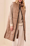 Tribal Long Zip Front Quilted Vest- Fossil