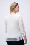 Joseph Rinkoff Sweater Knit Pullover with Mesh Stripe Detail