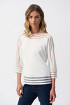 Joseph Rinkoff Sweater Knit Pullover with Mesh Stripe Detail