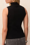 Tribal Sleeveless Funnel Neck Sweater- Black