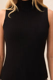Tribal Sleeveless Funnel Neck Sweater- Black