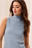 Tribal Sleeveless Funnel Neck Sweater- Heather Fog