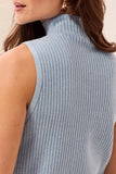 Tribal Sleeveless Funnel Neck Sweater- Heather Fog