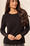 Tribal Crew Neck Top With Button Detail-Black