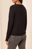 Tribal Crew Neck Top With Button Detail-Black