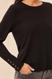 Tribal Crew Neck Top With Button Detail-Black