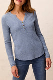 Tribal Brushed Waffle Knit Henley Long Sleeve- Heather Denim
