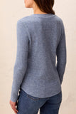 Tribal Brushed Waffle Knit Henley Long Sleeve- Heather Denim