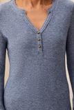 Tribal Brushed Waffle Knit Henley Long Sleeve- Heather Denim