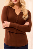 Tribal Brushed waffle Knit Henley Long Sleeve- Heather Chocolate