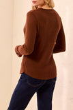 Tribal Brushed waffle Knit Henley Long Sleeve- Heather Chocolate