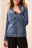 Tribal Denim Fitted Jacket With Inserts- Dusk