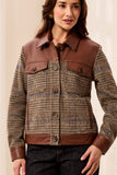 Tribal Mixed Media Plaid Shacket-Intense Rust