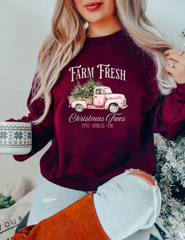 Blonde Ambition Farm Fresh Christmas Trees Crew - Maroon
