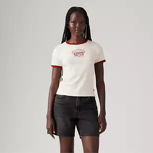 売れ筋商品|||リーバイス カットソー トップス レディース Women's Graphic Rickie Cotton Ringer T-Shirt Daisy Embroidery Fragrant Lilac Graphic Rickie Ringer T-shirt - Black | Levi's® CA