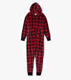 Little Blue House Buffalo Plaid Adult Hooded Fleece Jumpsuit