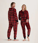 Little Blue House Buffalo Plaid Adult Hooded Fleece Jumpsuit