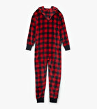 Little Blue House Buffalo Plaid Adult Hooded Fleece Jumpsuit