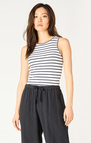 Dex Ribbed Tank - White/Black Stripe