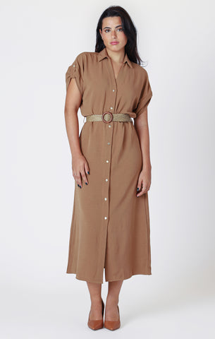 Room 34 Belted Shirt Dress - Bronze