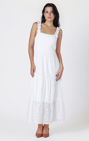 Room 34 Embroidered Eyelet Maxi Dress - White