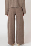 Room 34 Women's Wide Leg Ribbed Pant - Mocha Heather