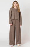 Room 34 Women's Wide Leg Ribbed Pant - Mocha Heather