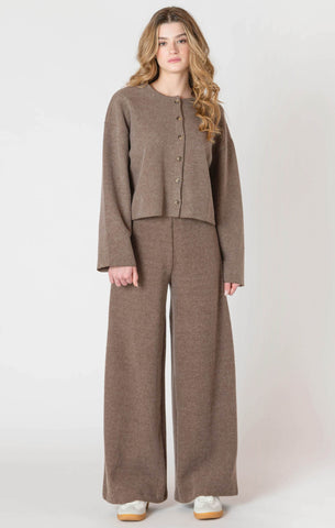 Room 34 Women's Wide Leg Ribbed Pant - Mocha Heather