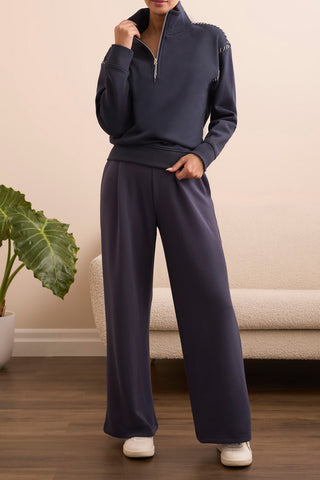 Tribal Women's L/s Zip Funnel Neck Top - Sapphire