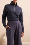 Tribal Women's L/s Zip Funnel Neck Top - Sapphire