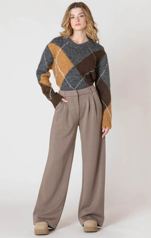Room 34 Wide Leg Knit Trouser - Dark Taupe