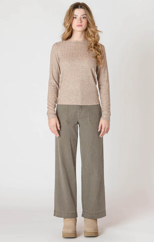 Room 34 Boatneck Textured Top - Heather Taupe