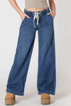 Room 34 Wide Leg Knit Denim Pant - Dark Denim Wash
