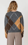 Room 34 V-Neck Patterned Sweater - Neutral Argyle