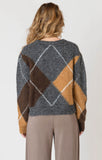 Room 34 V-Neck Patterned Sweater - Neutral Argyle