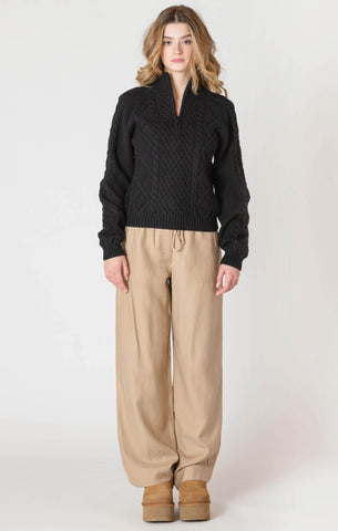 Room 34 Half Zip Cable Sweater - Black