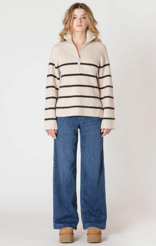 Room 34 Half Zip Longline Sweater - Black Stripe