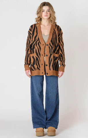 Room 34 Button Front Patterned Cardigan - Tiger