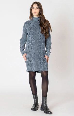 Dex Cable Mock Neck Sweater Dress - Washed Indigo