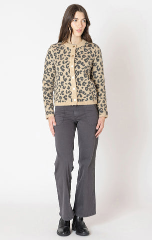 Dex Crewneck Patterned Cardigan - Leopard Brown