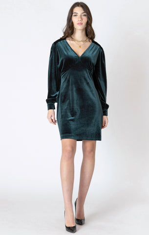 Dex Deep V-Neck Velvet Mini Dress - Pine
