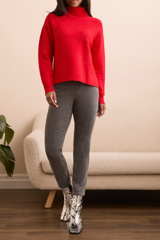 Tribal Women's TurtleNeck High Low Sweater W/ Side Slits - Carmine